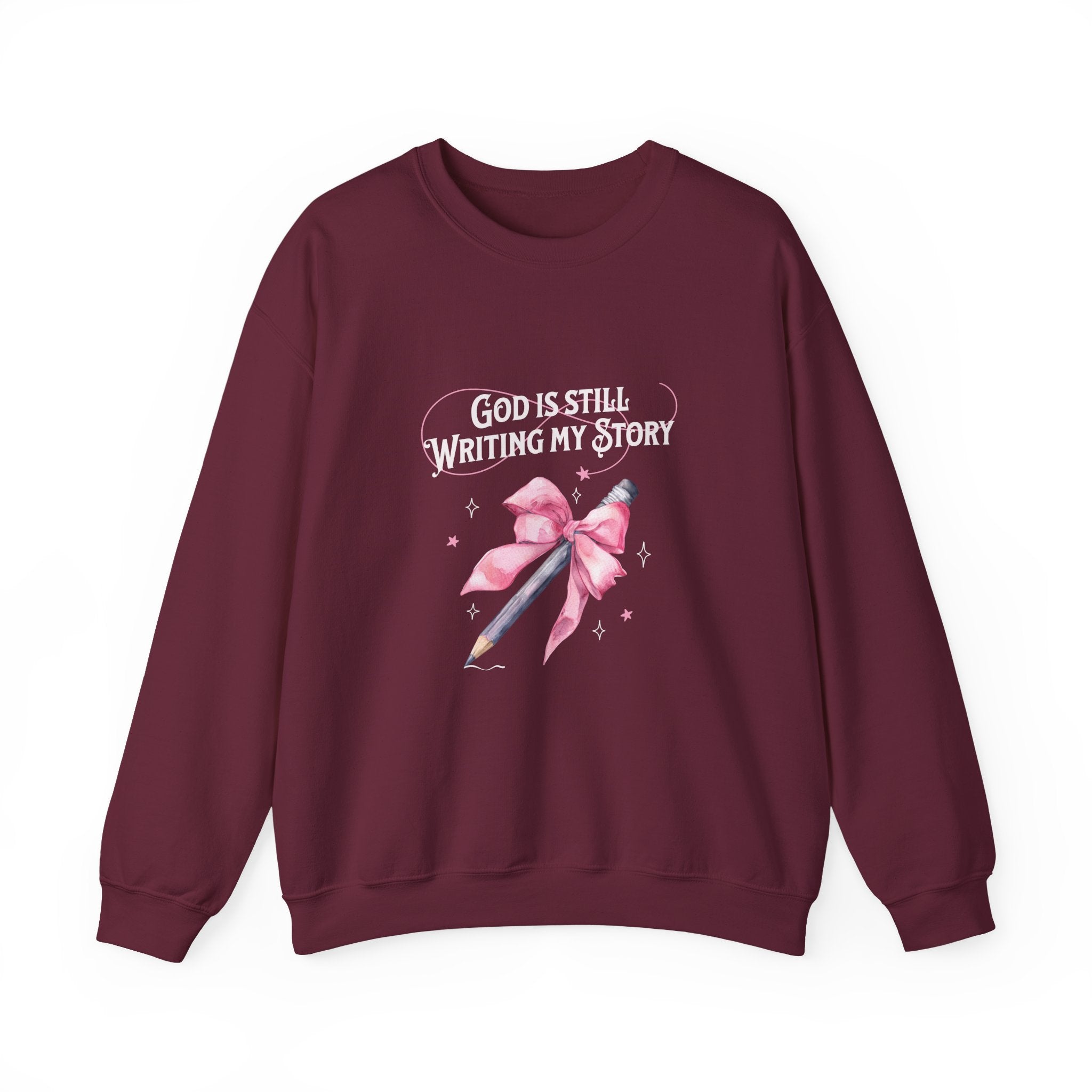 Christian Sweatshirt – “God Is Still Writing My Story” | Unisex Faith-Based Crewneck