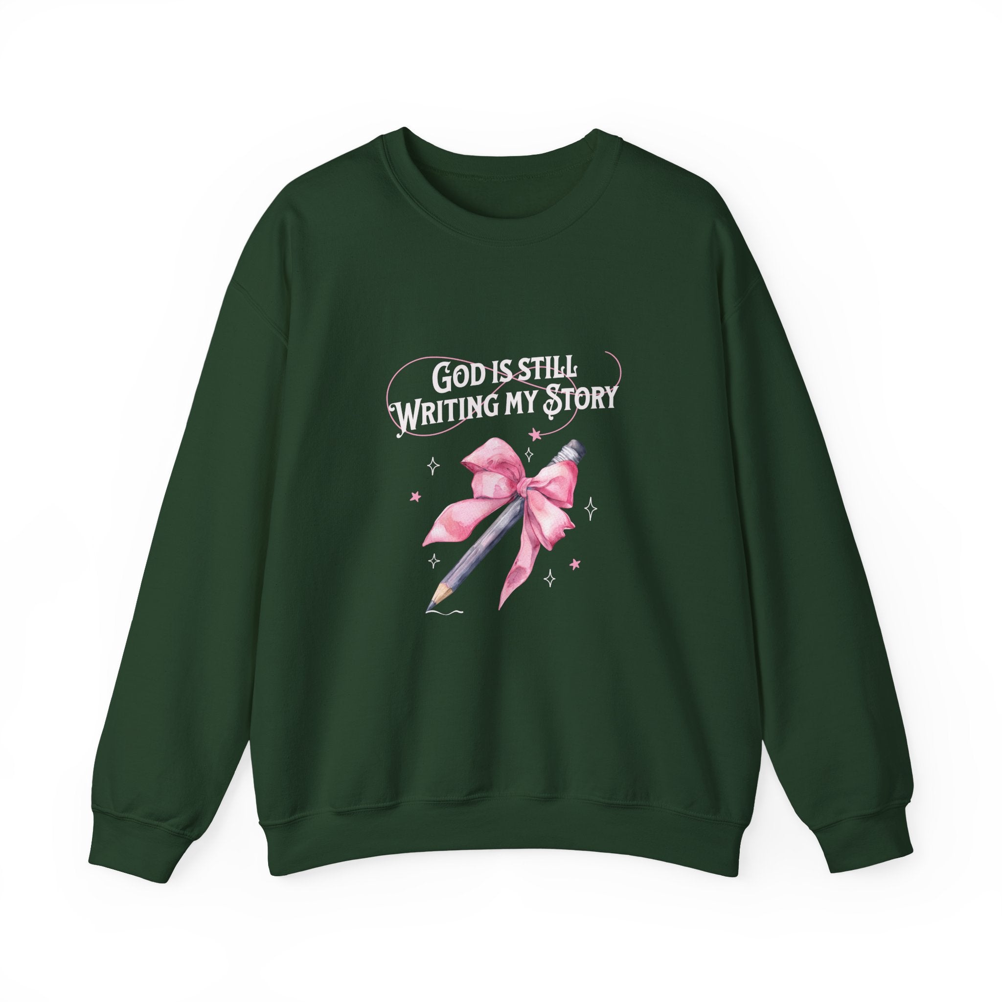 Christian Sweatshirt – “God Is Still Writing My Story” | Unisex Faith-Based Crewneck