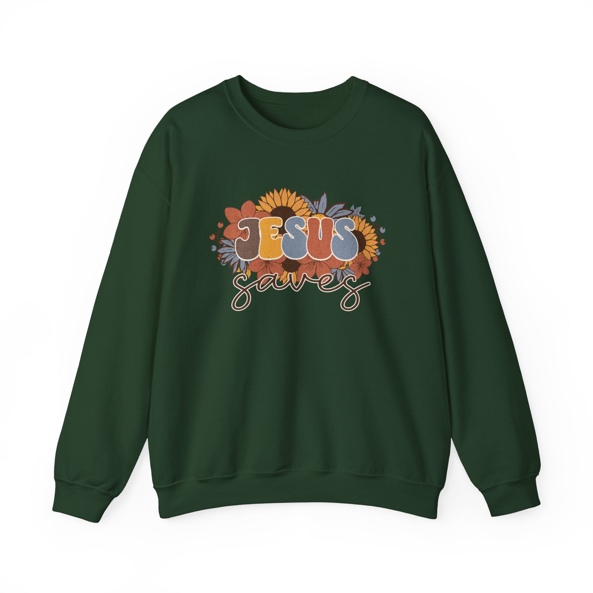 Christian Sweatshirt – “Jesus Saves” | Unisex Faith-Based Crewneck for Everyday Wear