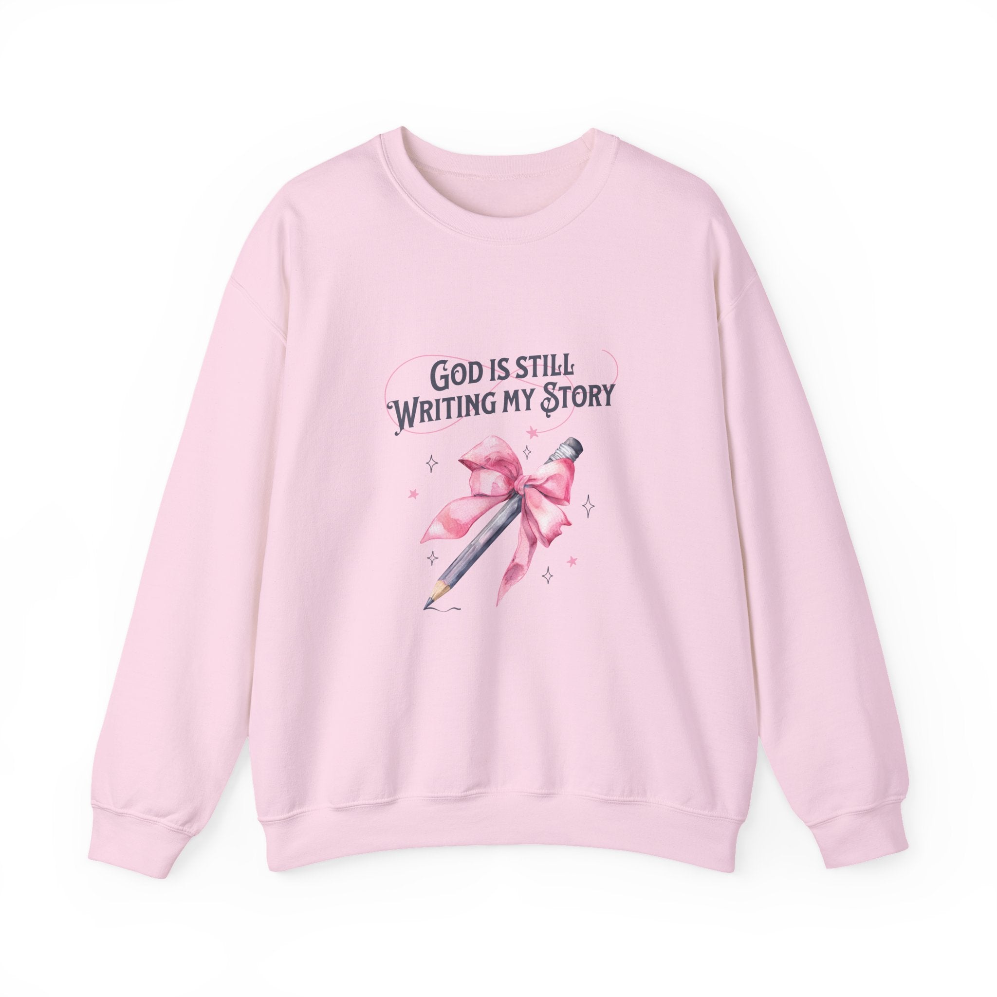 Christian Sweatshirt – “God Is Still Writing My Story” | Unisex Faith-Based Crewneck