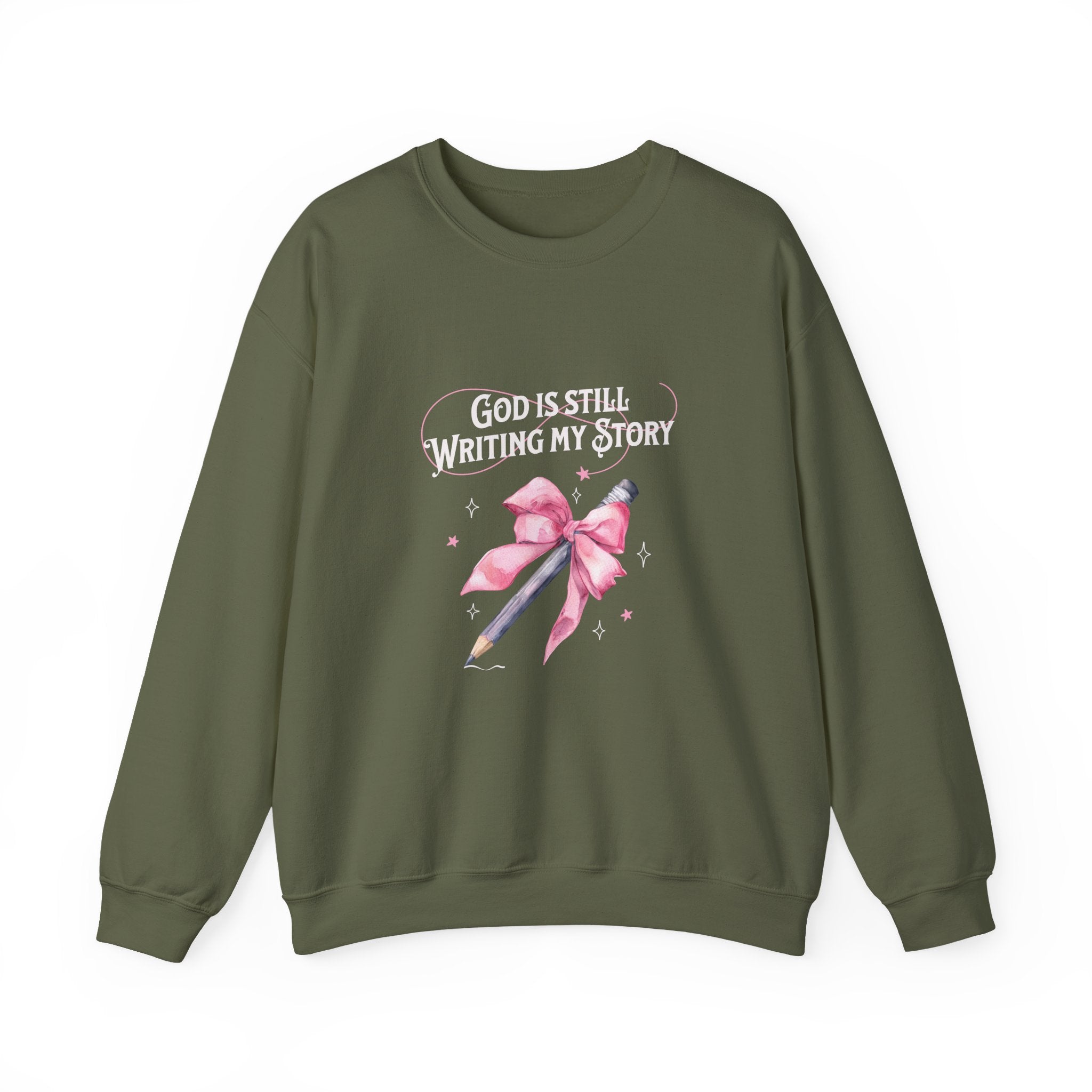 Christian Sweatshirt – “God Is Still Writing My Story” | Unisex Faith-Based Crewneck